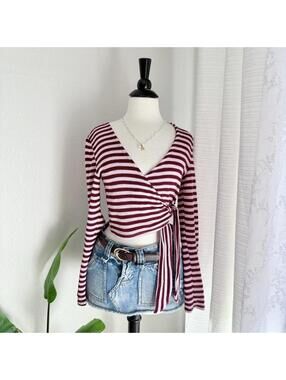 En Crème Striped Wrap Knit Top